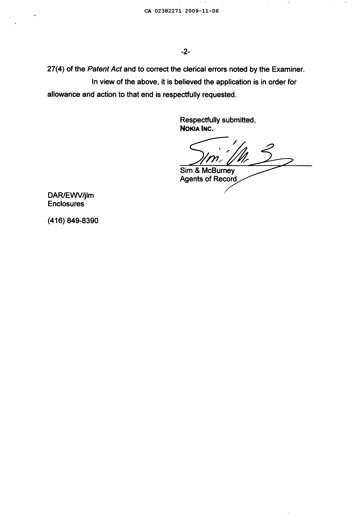 Document de brevet canadien 2382271. Poursuite-Amendment 20081206. Image 2 de 6