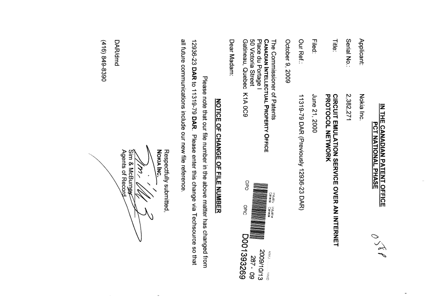 Canadian Patent Document 2382271. Correspondence 20081213. Image 1 of 1