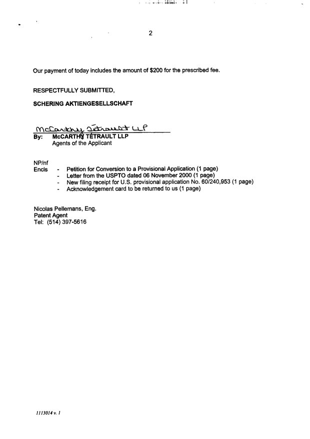 Document de brevet canadien 2382426. Correspondance 20011211. Image 2 de 5