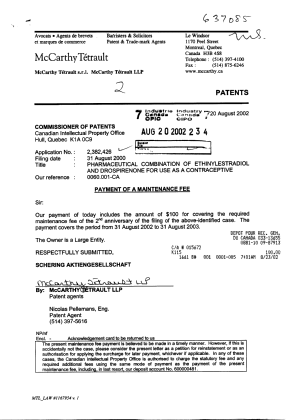 Canadian Patent Document 2382426. Fees 20011220. Image 1 of 1