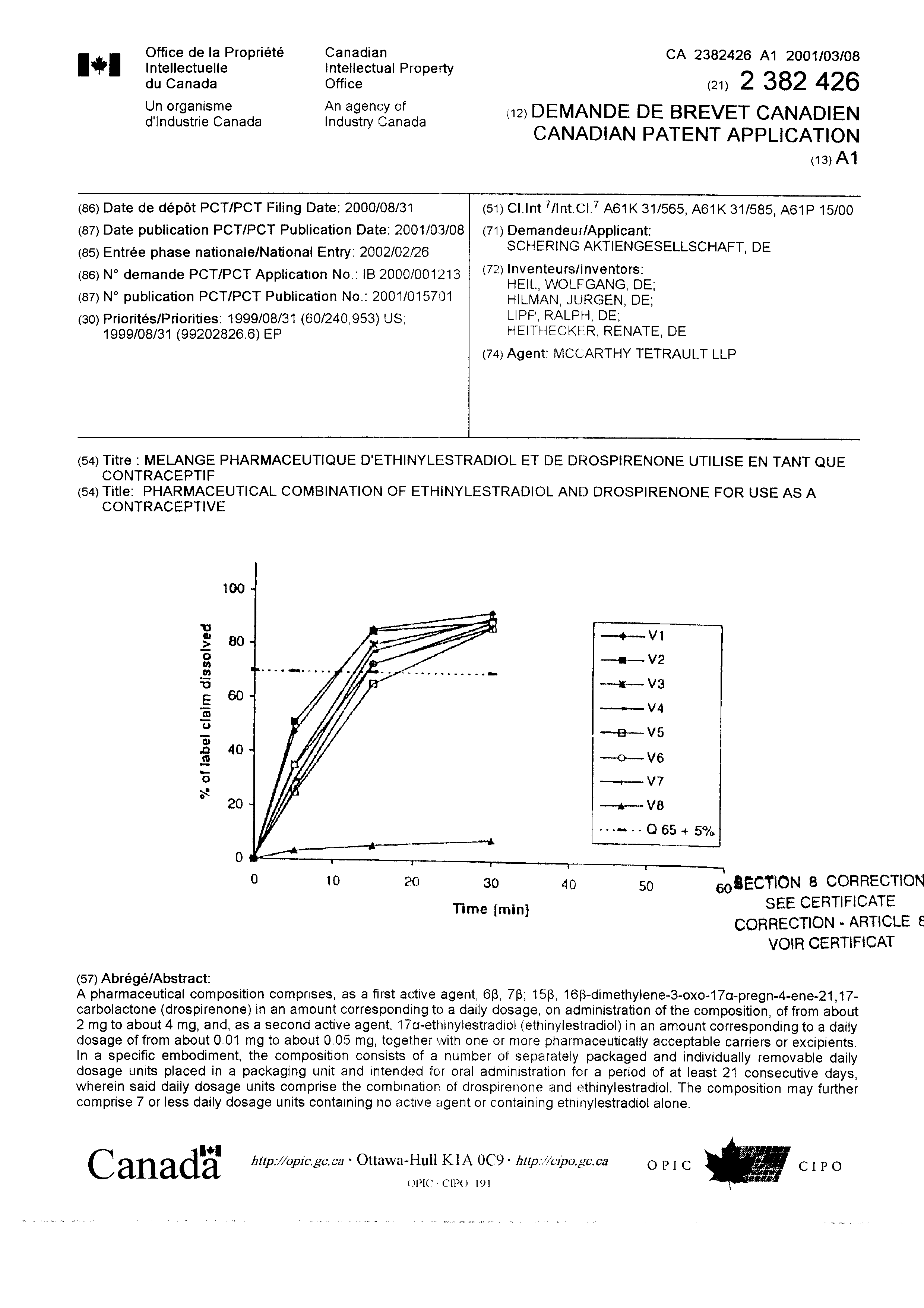 Canadian Patent Document 2382426. Cover Page 20011221. Image 1 of 2
