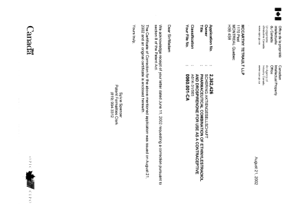 Document de brevet canadien 2382426. Poursuite-Amendment 20011221. Image 1 de 2