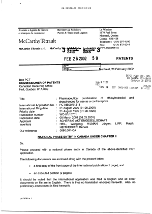 Document de brevet canadien 2382426. Cession 20011226. Image 1 de 4