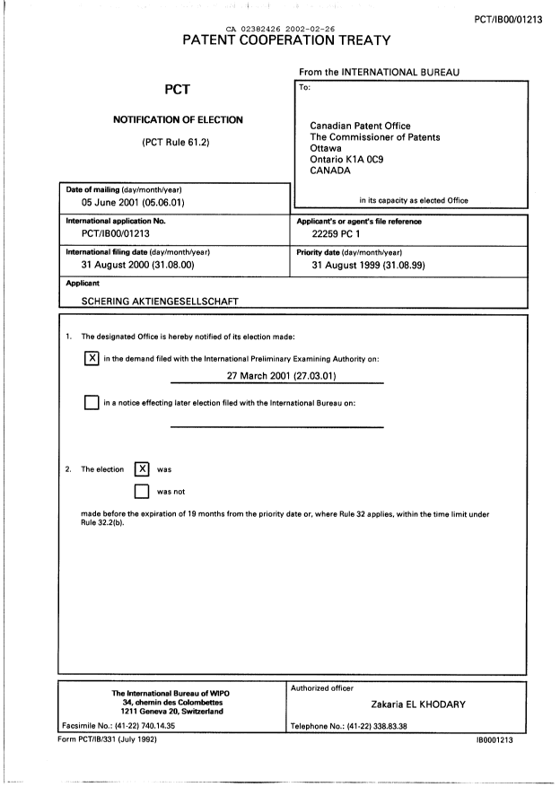Document de brevet canadien 2382426. PCT 20011226. Image 1 de 20
