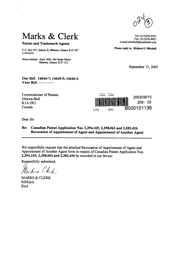 Canadian Patent Document 2382426. Correspondence 20021215. Image 1 of 2