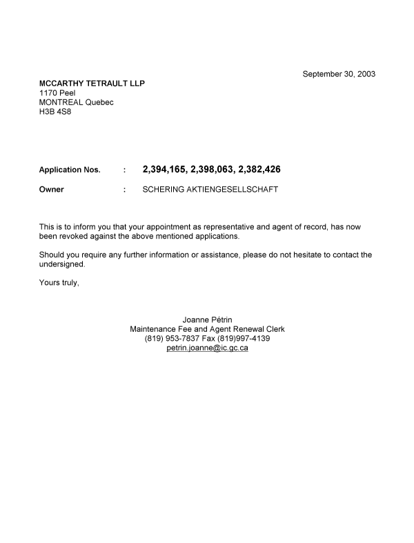 Document de brevet canadien 2382426. Correspondance 20021230. Image 1 de 1
