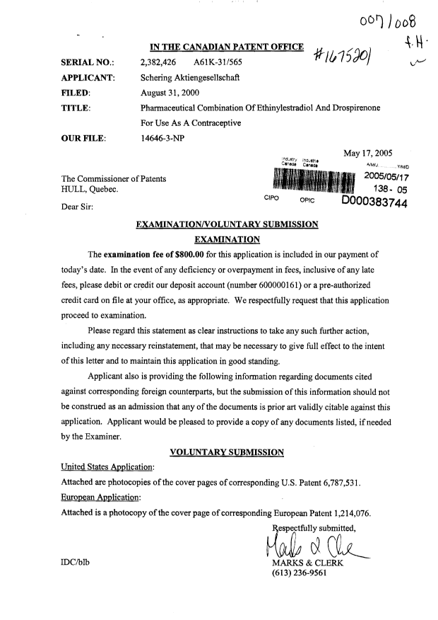 Document de brevet canadien 2382426. Poursuite-Amendment 20050517. Image 1 de 1