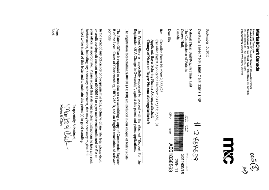 Document de brevet canadien 2382426. Cession 20101215. Image 1 de 112