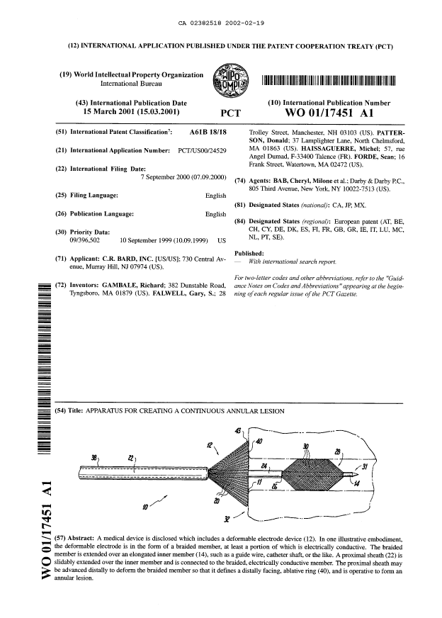 Canadian Patent Document 2382518. Abstract 20011219. Image 1 of 1