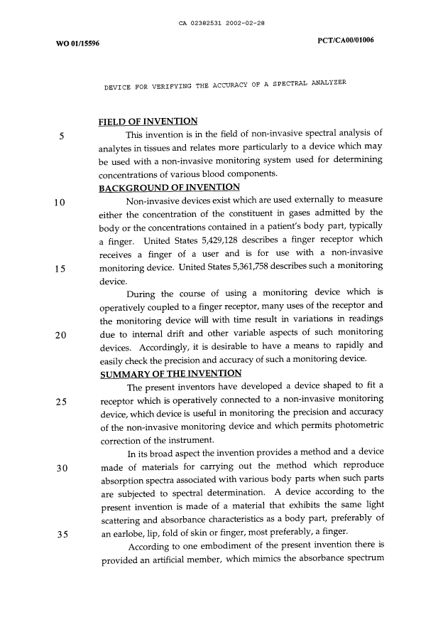 Canadian Patent Document 2382531. Description 20020228. Image 1 of 13