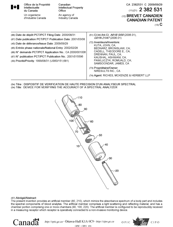 Document de brevet canadien 2382531. Page couverture 20090903. Image 1 de 1