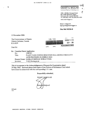 Canadian Patent Document 2382767. Prosecution-Amendment 20061115. Image 1 of 1