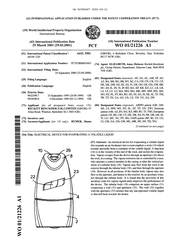 Canadian Patent Document 2383467. Abstract 20020311. Image 1 of 1