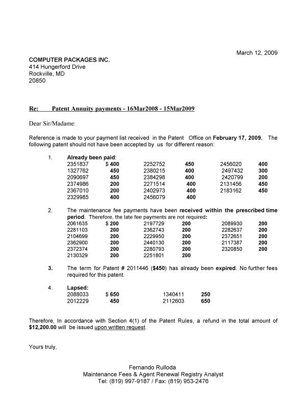 Canadian Patent Document 2384298. Correspondence 20090312. Image 1 of 1