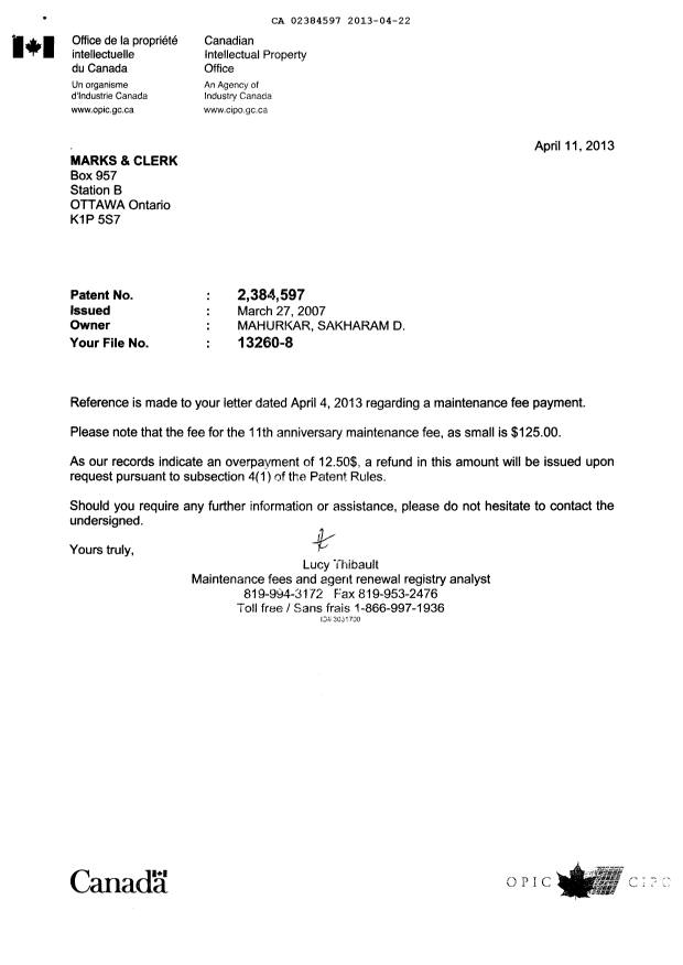 Canadian Patent Document 2384597. Correspondence 20121222. Image 2 of 2