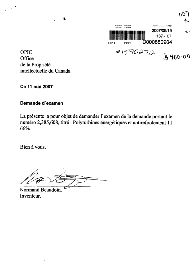 Canadian Patent Document 2385608. Prosecution-Amendment 20070515. Image 1 of 2