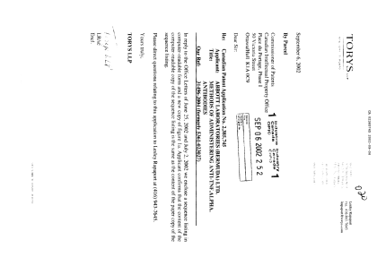 Document de brevet canadien 2385745. Correspondance 20011206. Image 1 de 2