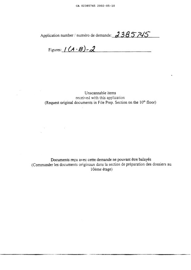 Document de brevet canadien 2385745. Dessins 20011206. Image 1 de 6