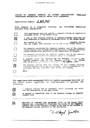 Canadian Patent Document 2385745. Prosecution-Amendment 20011225. Image 1 of 1