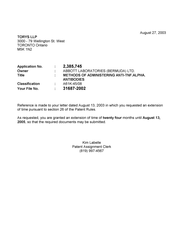 Canadian Patent Document 2385745. Correspondence 20021227. Image 1 of 1
