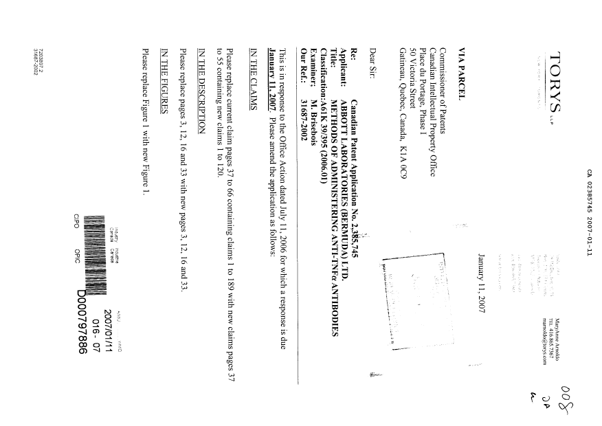 Canadian Patent Document 2385745. Prosecution-Amendment 20061211. Image 1 of 67