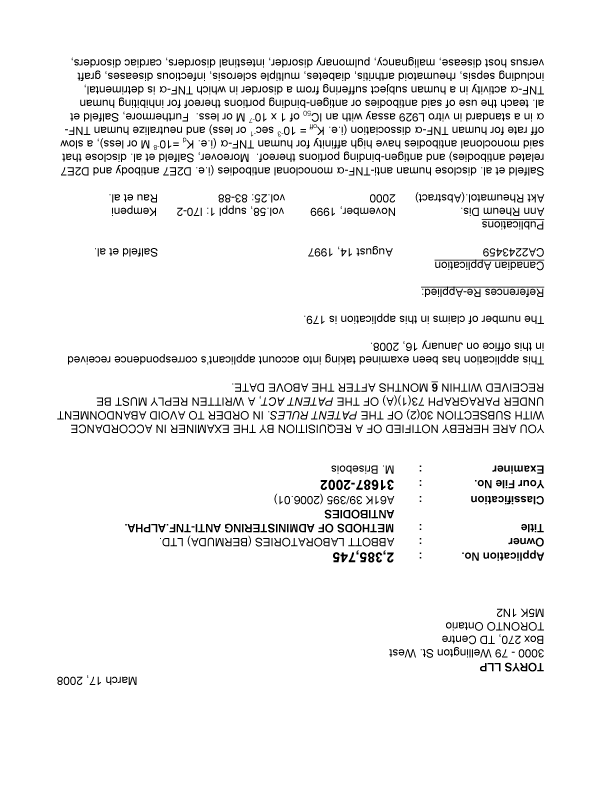 Canadian Patent Document 2385745. Prosecution-Amendment 20071217. Image 1 of 7