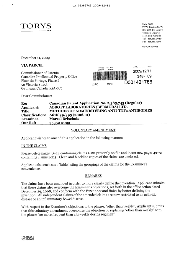 Canadian Patent Document 2385745. Prosecution-Amendment 20081211. Image 2 of 68