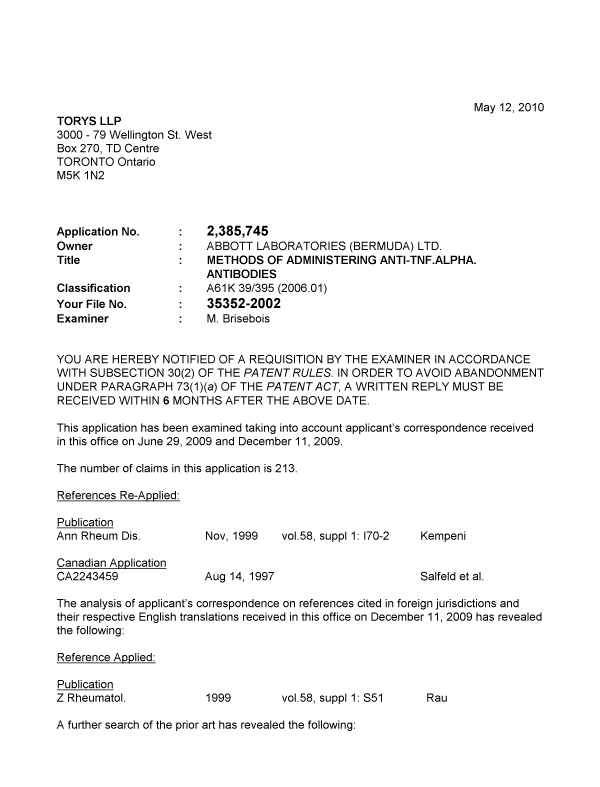 Canadian Patent Document 2385745. Prosecution-Amendment 20091212. Image 1 of 14