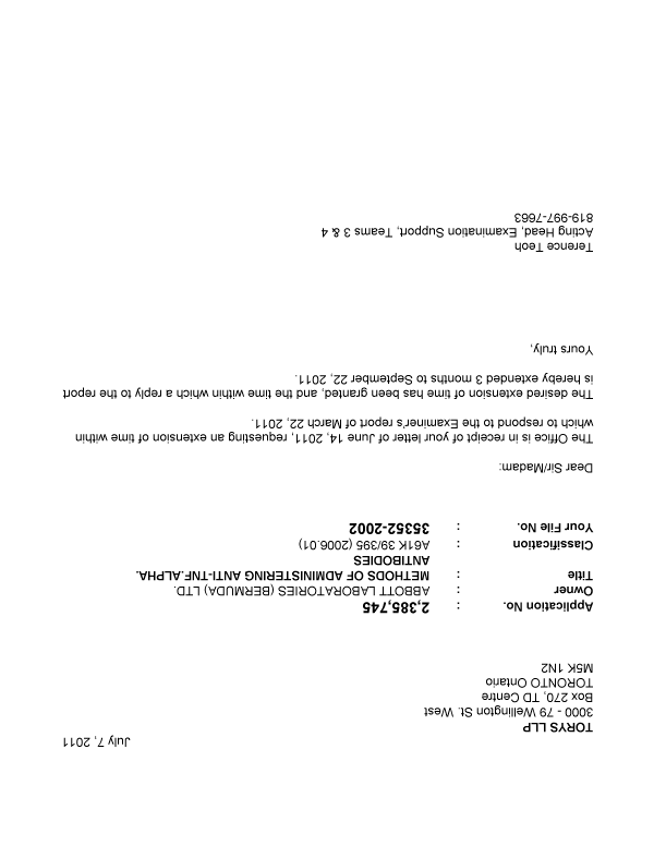 Canadian Patent Document 2385745. Prosecution-Amendment 20101207. Image 1 of 1