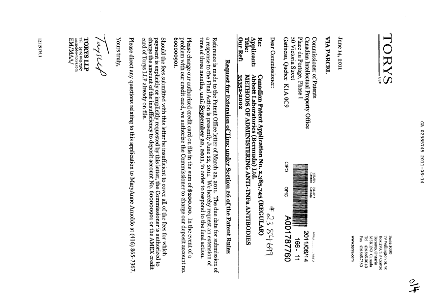 Canadian Patent Document 2385745. Correspondence 20101214. Image 1 of 1