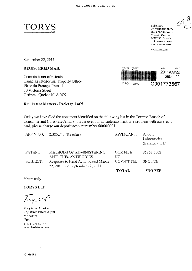 Document de brevet canadien 2385745. Poursuite-Amendment 20101222. Image 1 de 38