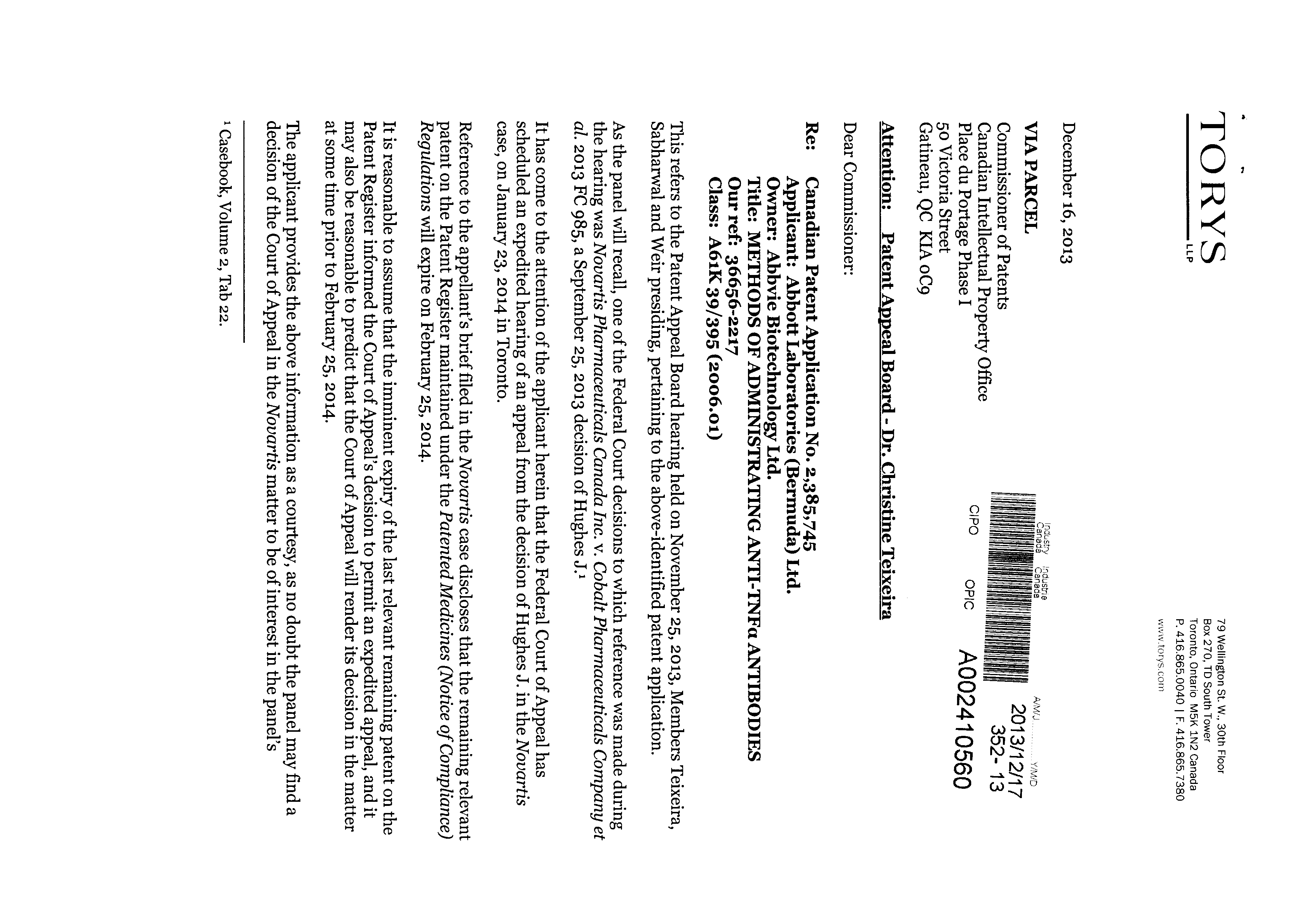 Document de brevet canadien 2385745. Poursuite-Amendment 20121217. Image 1 de 2