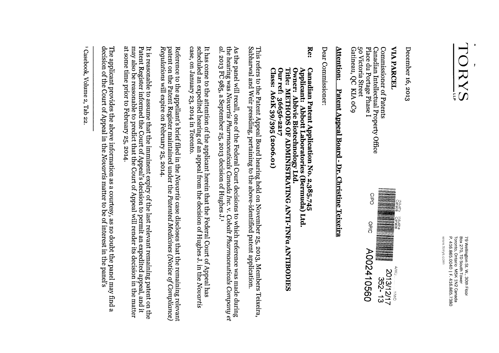 Canadian Patent Document 2385745. Prosecution-Amendment 20121217. Image 1 of 2