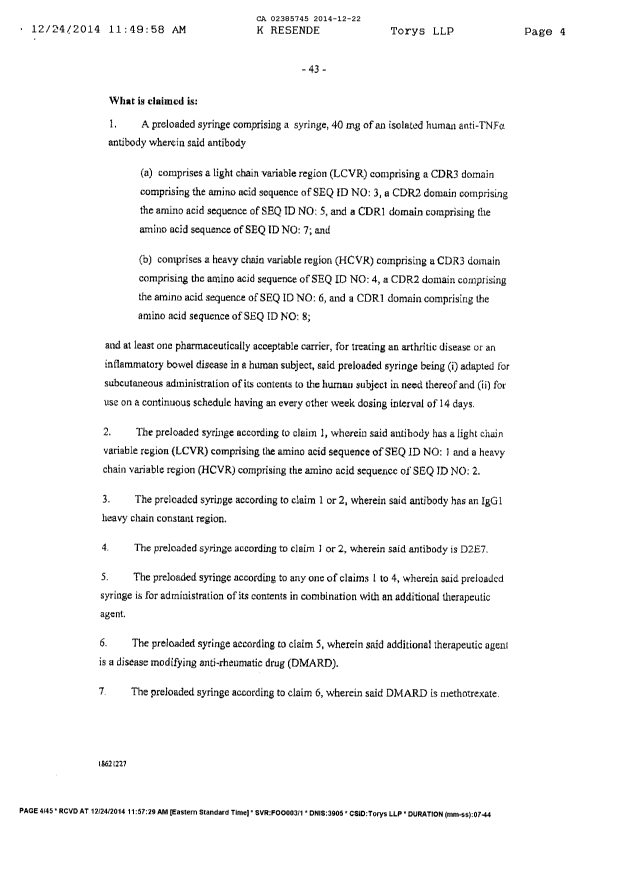 Document de brevet canadien 2385745. Revendications 20131222. Image 1 de 4
