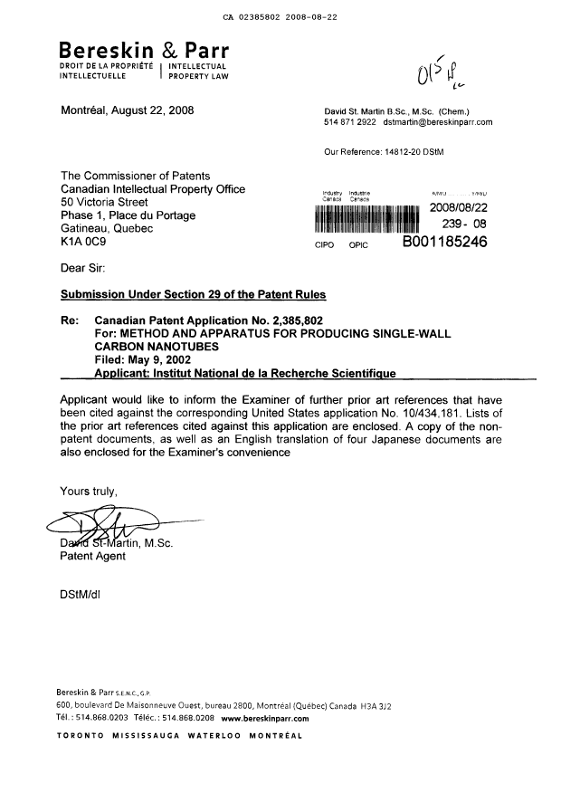 Canadian Patent Document 2385802. Prosecution-Amendment 20071222. Image 1 of 1