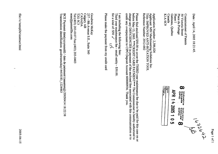 Document de brevet canadien 2386026. Taxes 20041214. Image 1 de 1