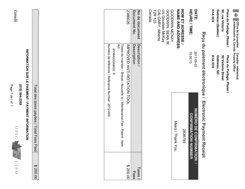 Document de brevet canadien 2386026. Taxes 20110503. Image 1 de 1