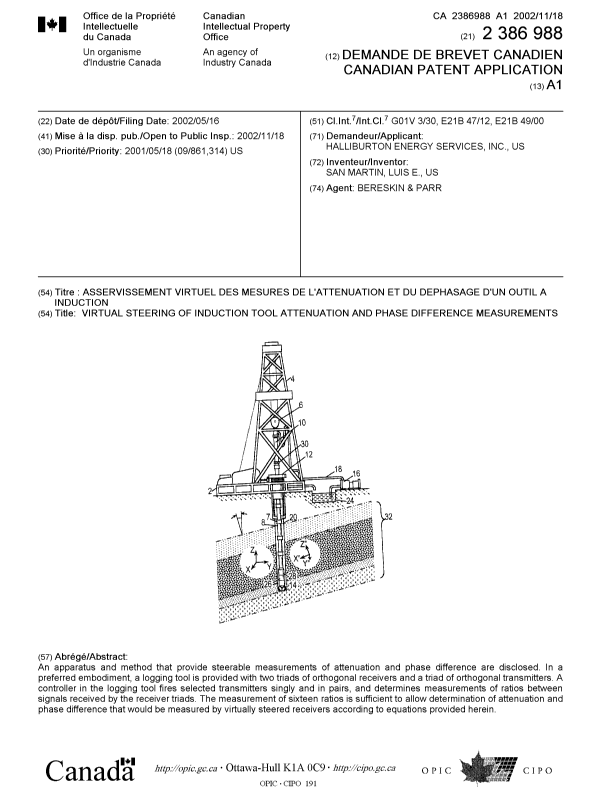 Canadian Patent Document 2386988. Cover Page 20021029. Image 1 of 1