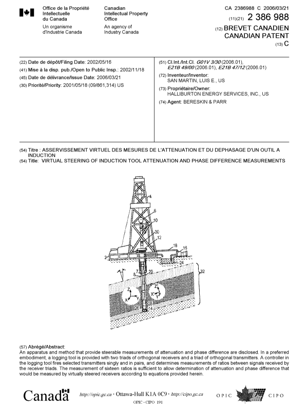 Canadian Patent Document 2386988. Cover Page 20060224. Image 1 of 1