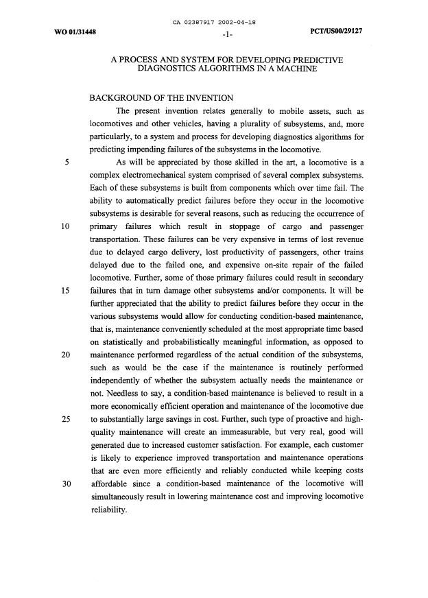 Document de brevet canadien 2387917. Description 20020418. Image 1 de 15
