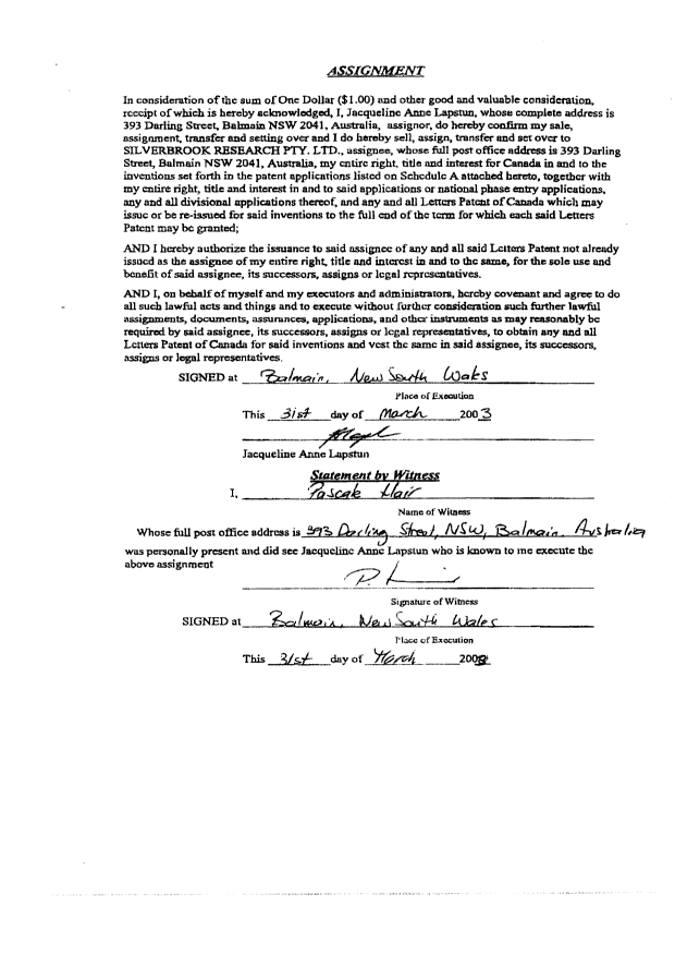 Document de brevet canadien 2388125. Cession 20030417. Image 2 de 3