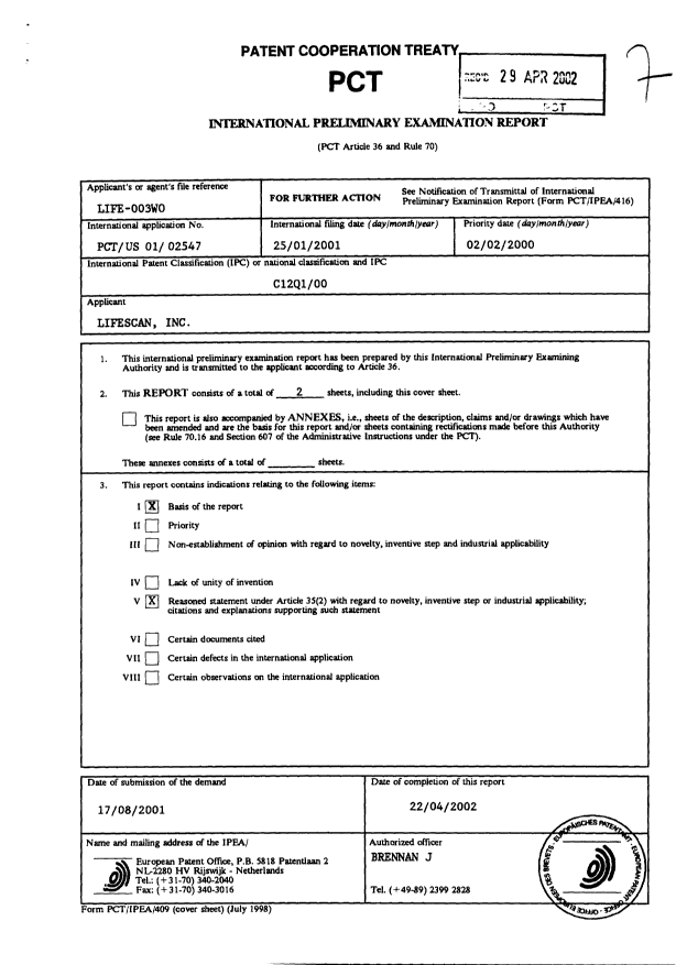 Document de brevet canadien 2388283. PCT 20020514. Image 1 de 2