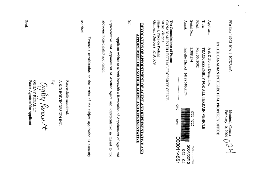 Canadian Patent Document 2388294. Correspondence 20031210. Image 1 of 2