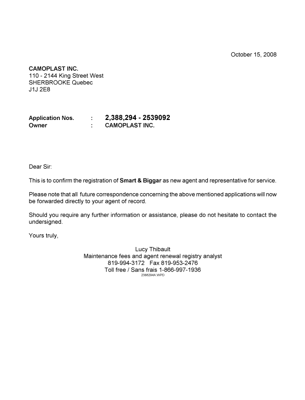 Canadian Patent Document 2388294. Correspondence 20071215. Image 1 of 1