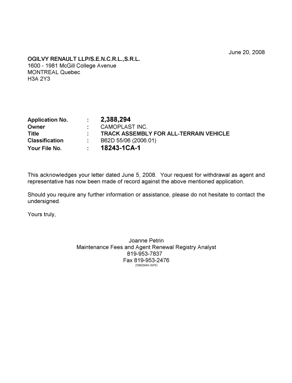 Canadian Patent Document 2388294. Correspondence 20071220. Image 1 of 1