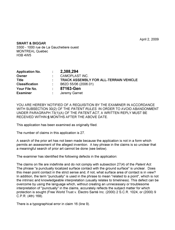 Canadian Patent Document 2388294. Prosecution-Amendment 20081202. Image 1 of 2
