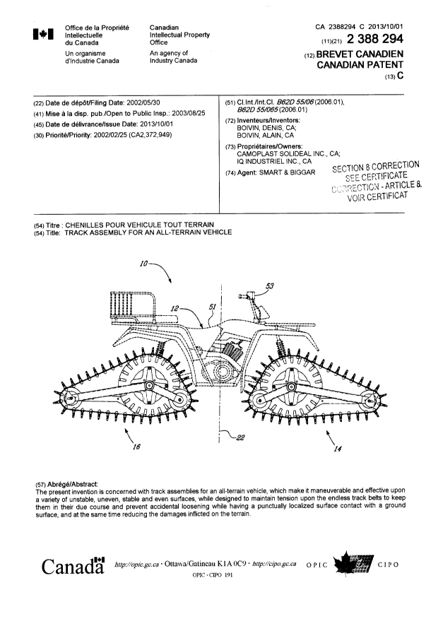 Canadian Patent Document 2388294. Cover Page 20131224. Image 1 of 2
