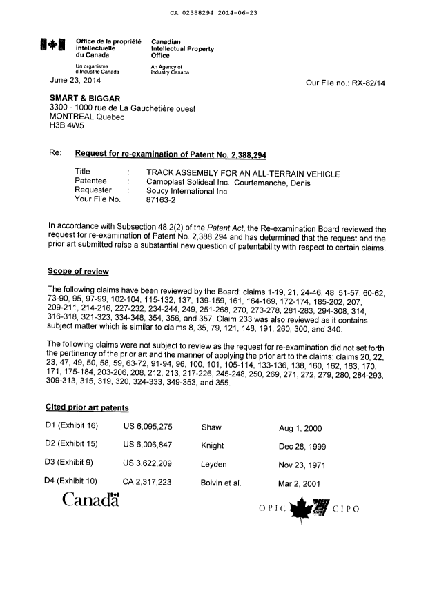 Document de brevet canadien 2388294. Poursuite-Amendment 20140623. Image 1 de 8