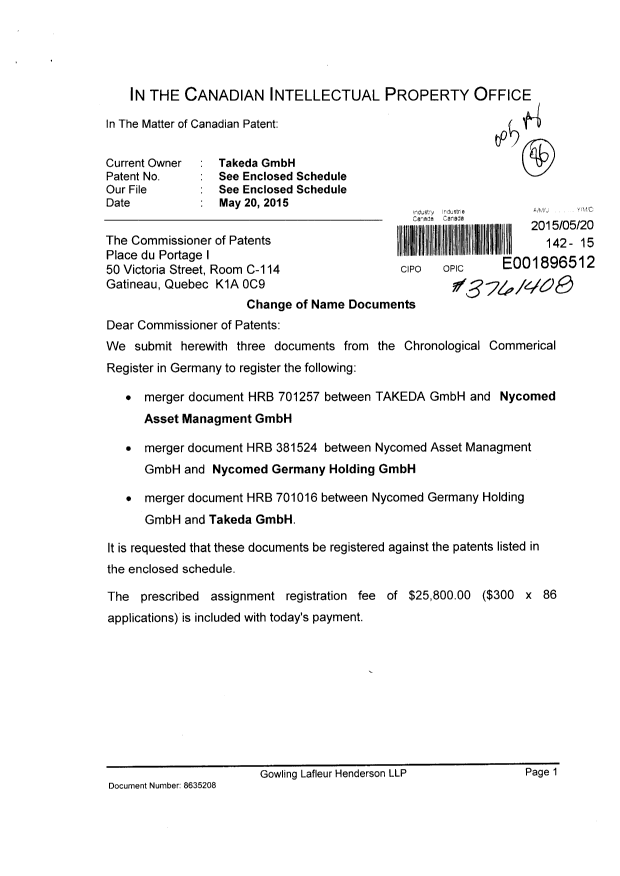 Document de brevet canadien 2388322. Cession 20150520. Image 1 de 42