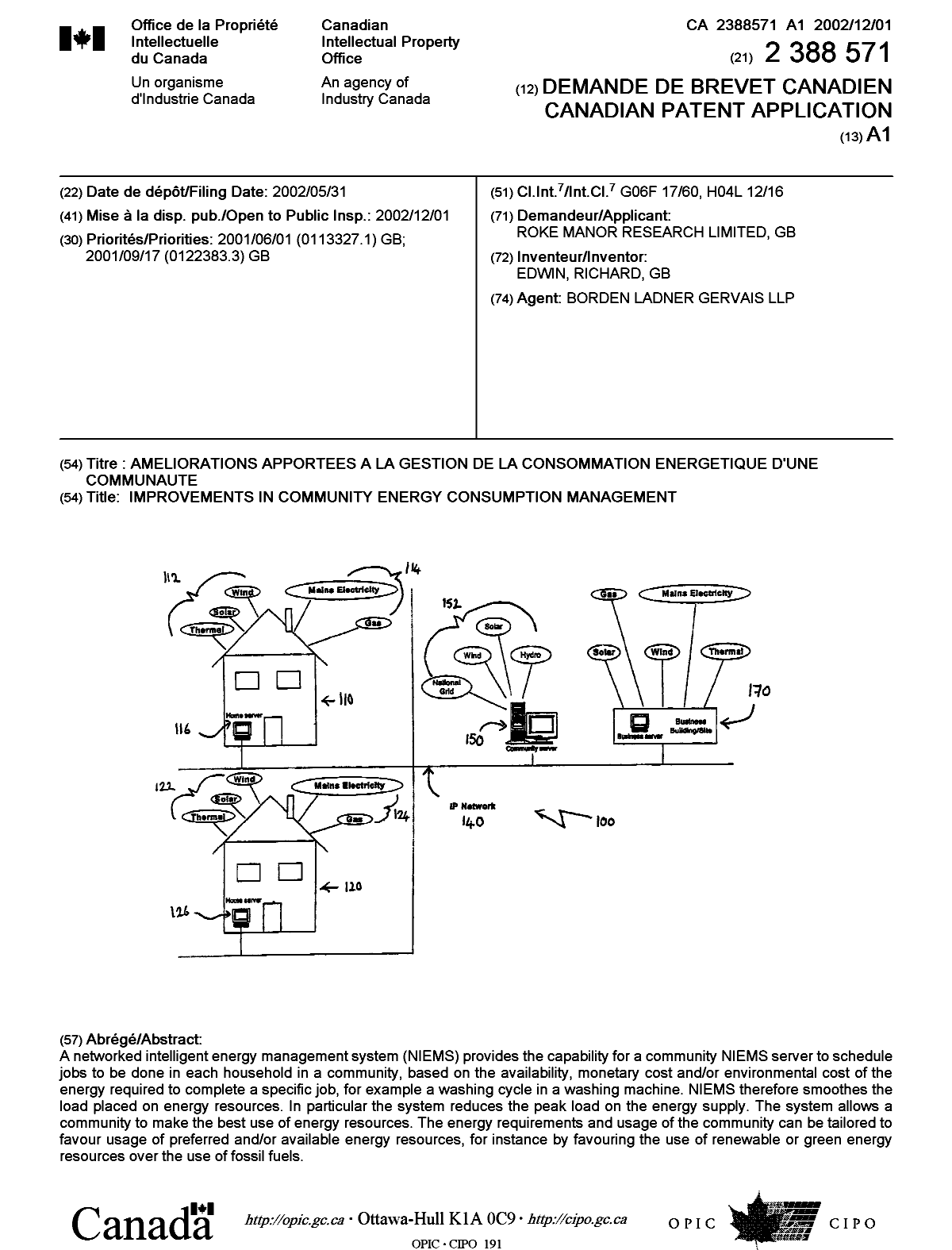 Canadian Patent Document 2388571. Cover Page 20021126. Image 1 of 1